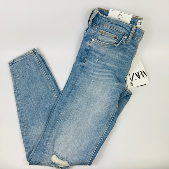 ZARA Long Denim Jeans Mid Waist 2 (34) NWT - Picture 2 of 11